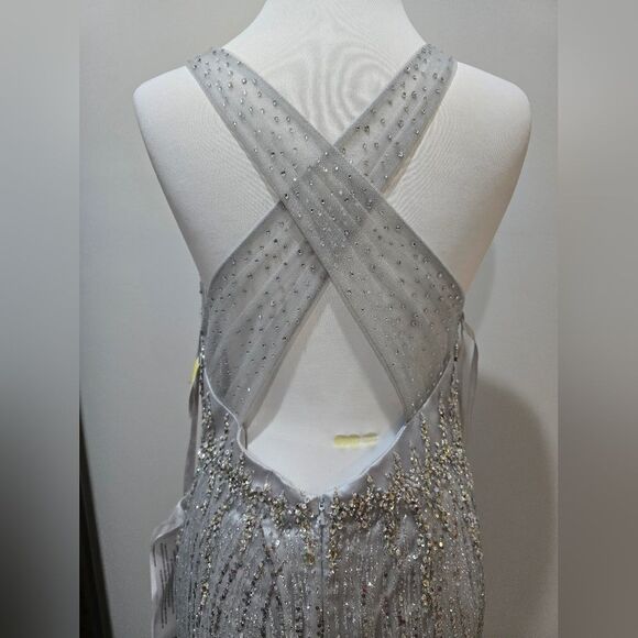 Mac Duggal 30621 Embellished V-neck Thigh Slit Evening Gown NWT sz 10 Silver - Picture 7 of 9